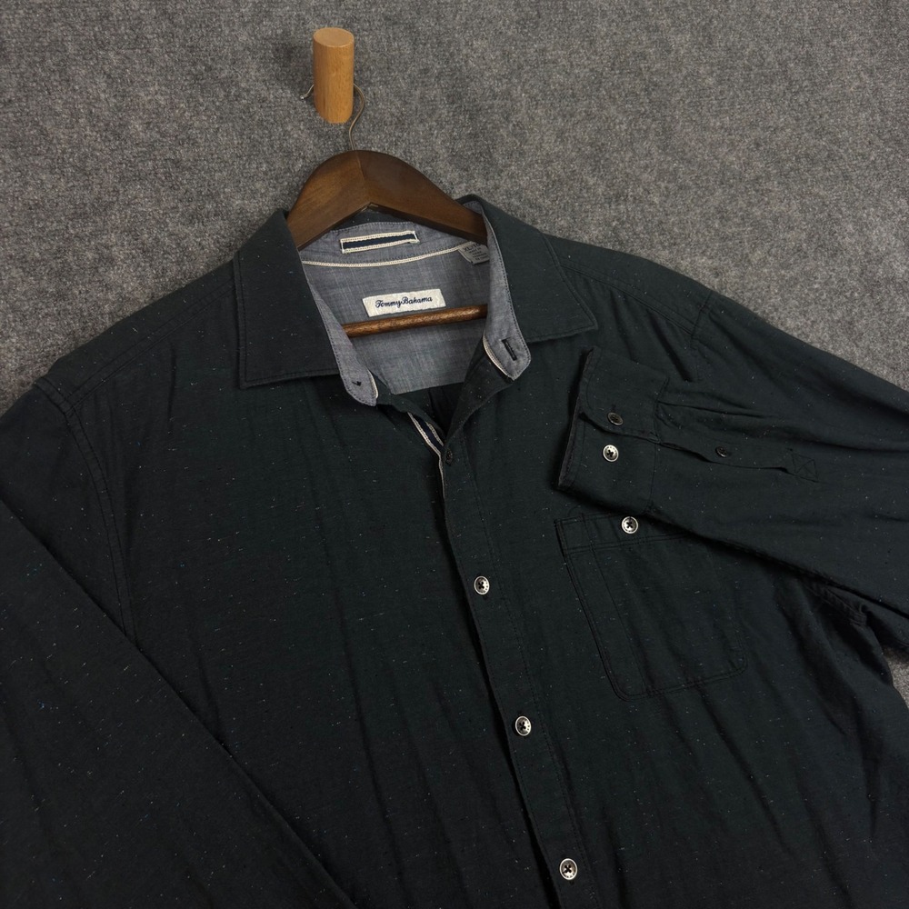 Tommy Bahama Mens XL Long Sleeve Button Down Shirt Navy Blue Flecked